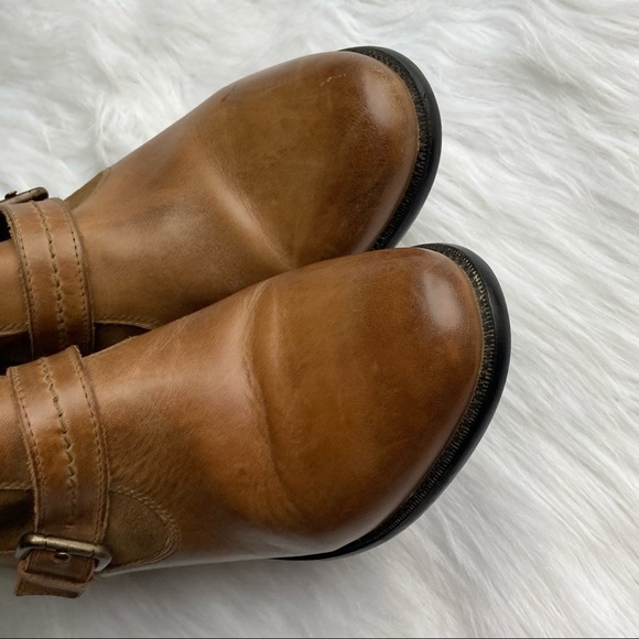 Clarks Harness Leather Boots Camel Brown Size 6.5 Mid Calf Ranch Style - Picture 10 of 16